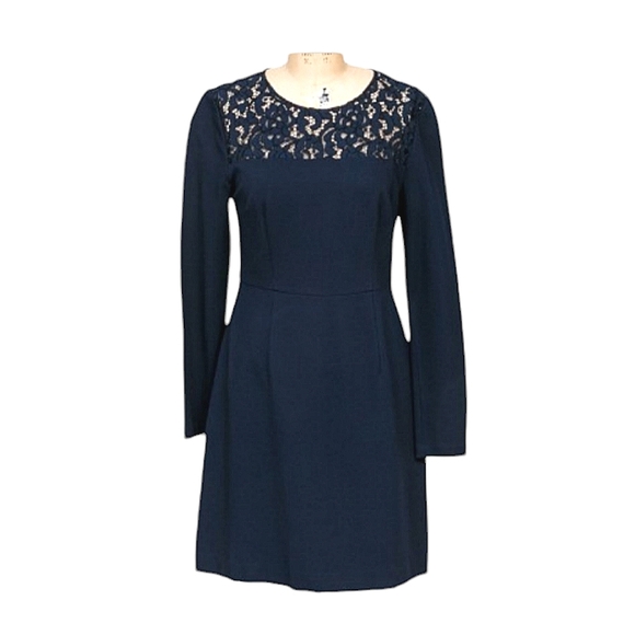 Trina Turk Lace Panel Sabastian Ponte Blue Dress - Picture 3 of 14